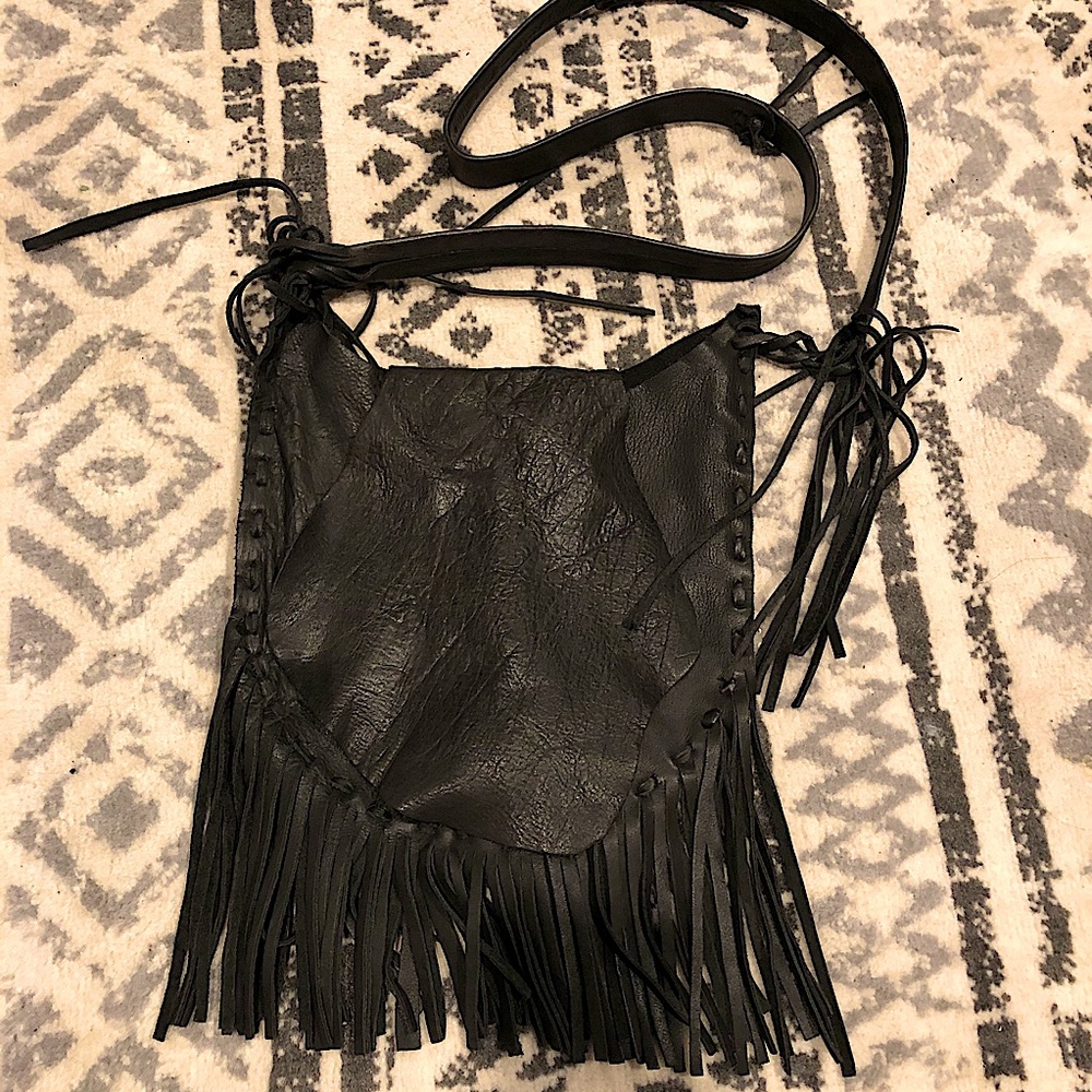 Leather fringe crossbody bag